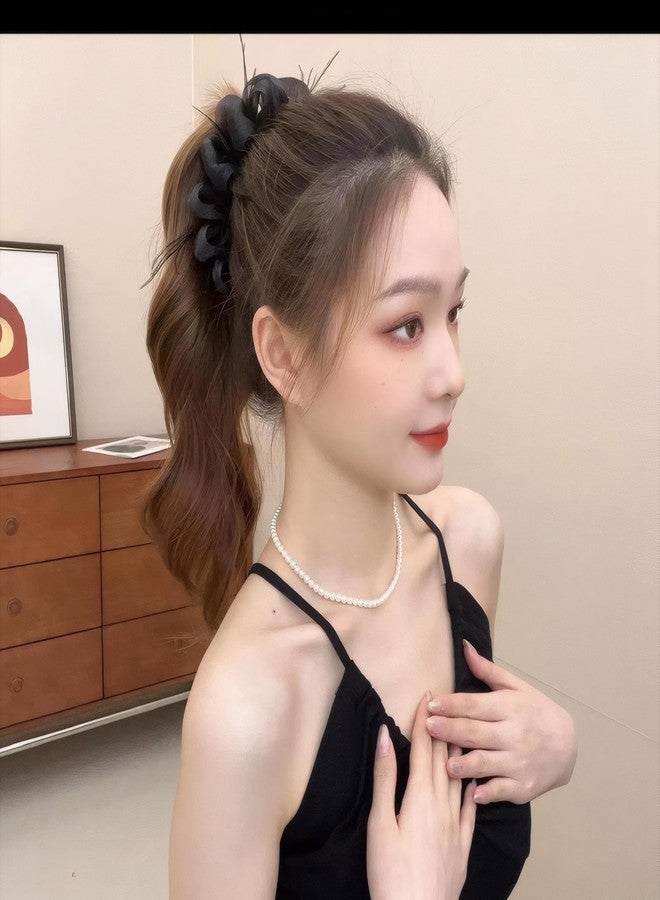Rannyrena Large Bow Hair Claw Clips for Women Mesh Bubble Hair Barrettes for Thick Thin Hair Elegant Chiffon Silk Hair Accessories (Bubble Black B) - Image 2